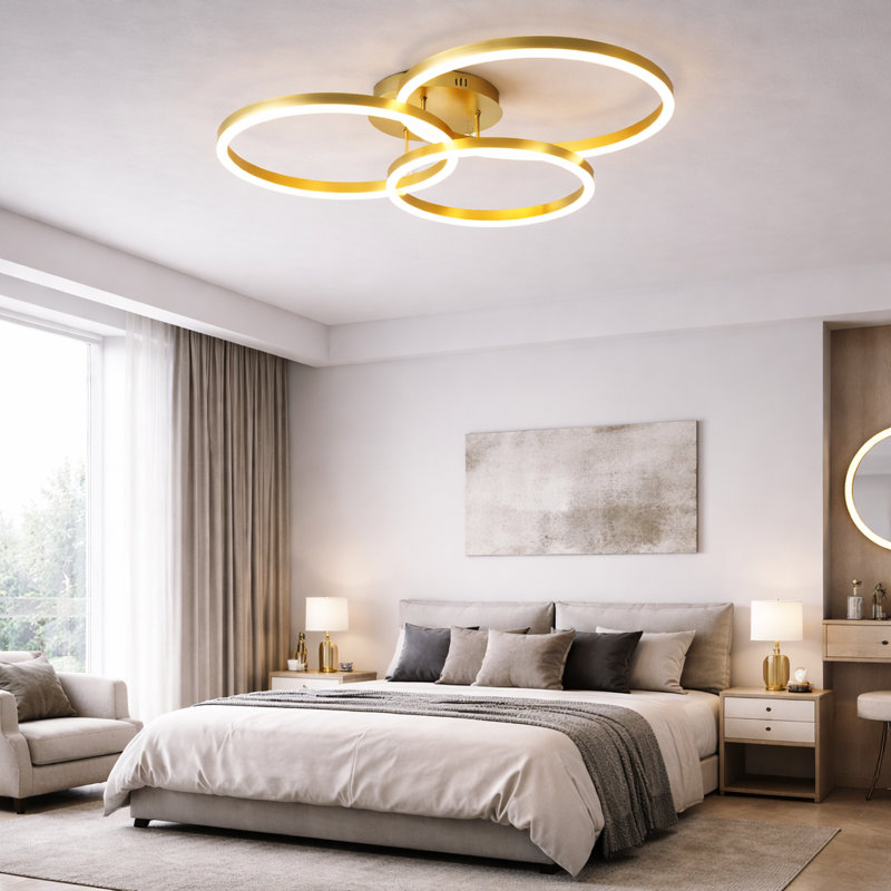 LED Semi Flush Mount 3-lights gold ceiling light with remote control