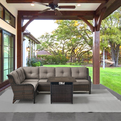 Bonia 6 - Person Outdoor Sectionals Seating Group with Cushions and Square Fire Pit