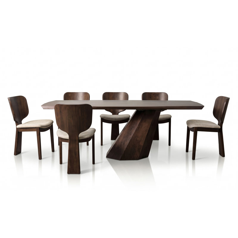 Ensemble de table de salle à manger 7 pièces en bois massif avec chaises rembourrées Rozella