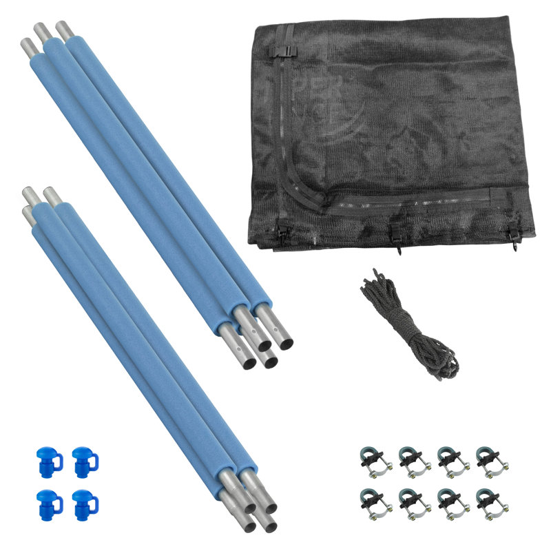 Machrus 14 ft Blue and Black Trampoline Safety Enclosure Set with Net and Poles