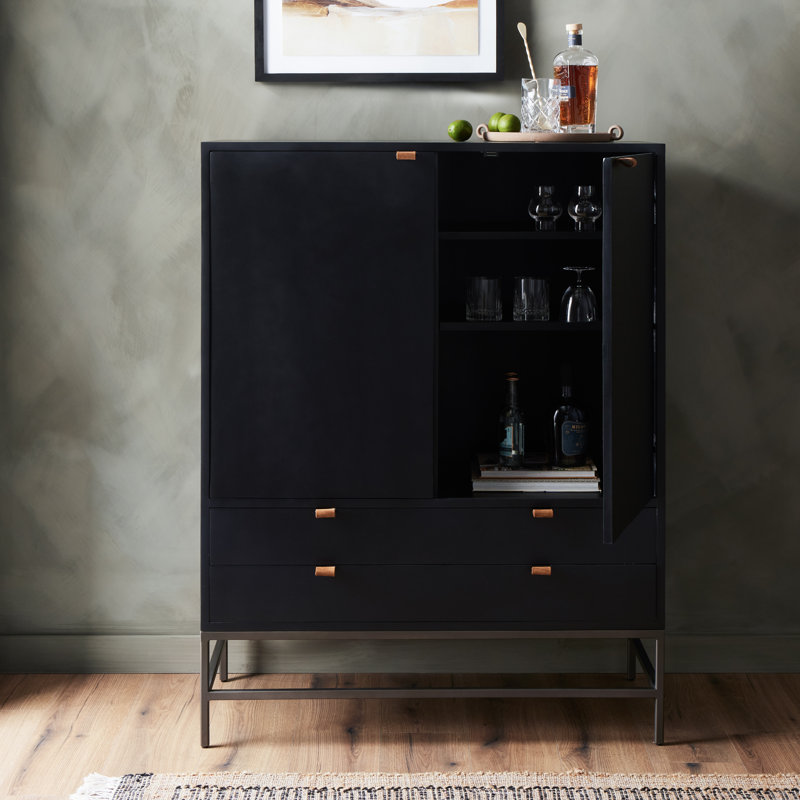 Trey Solid Wood Accent Cabinet, Black Wash Poplar