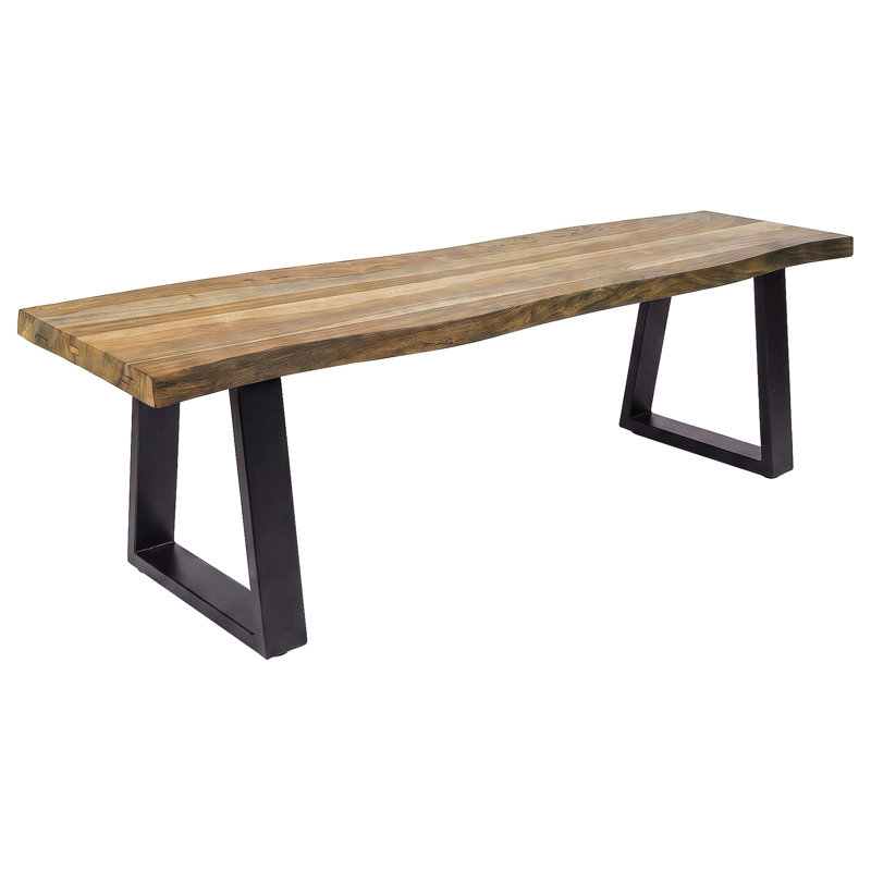 Selwyn Live-Edge Solid Sheesham Dining Bench with Iron Sled Legs, Light Sheesham and Black