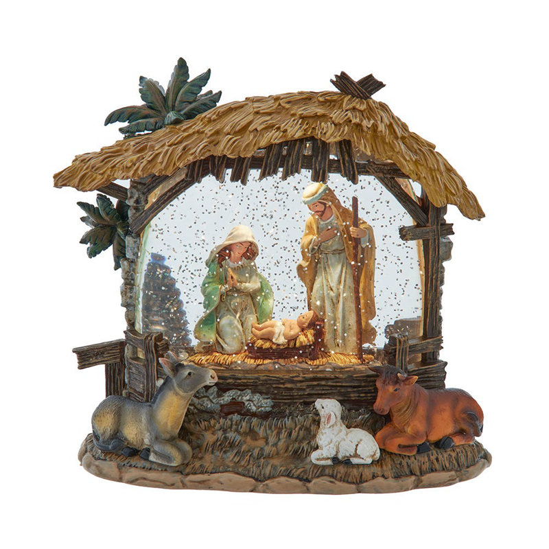 Crèche DEL Kurt Adler avec eau scintillante tournante, 20 cm