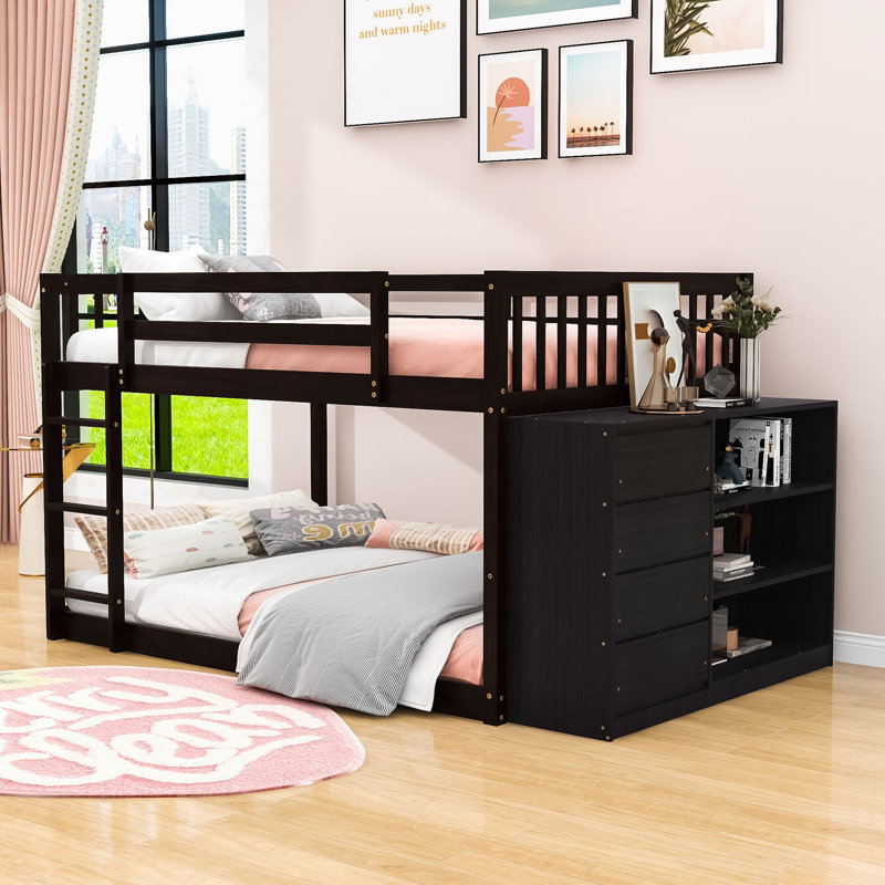 Farschid Kids Bunk Bed with Drawers, Espresso, Full