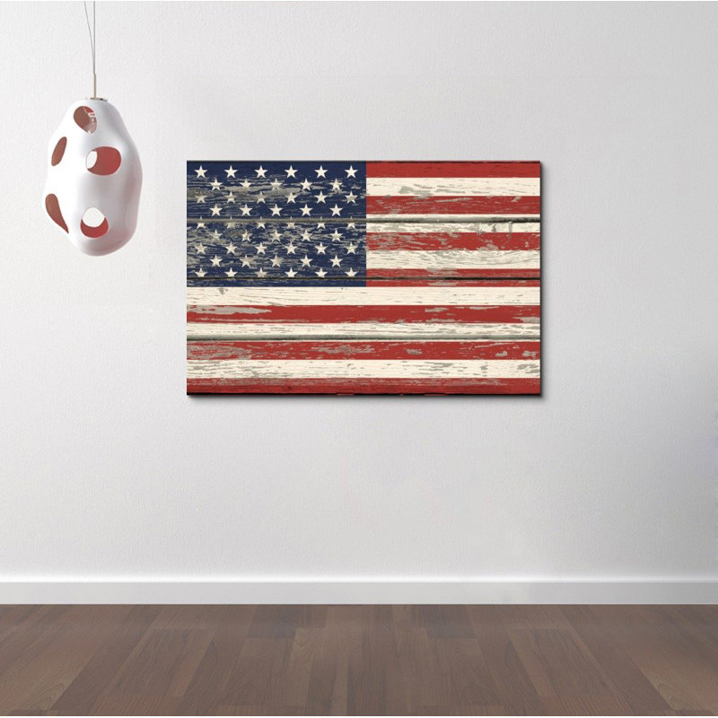 Drapeau des États-Unis sur panneaux de bois rétro rétro sur toile, H 24 po x l 36 po x P 1,5 po