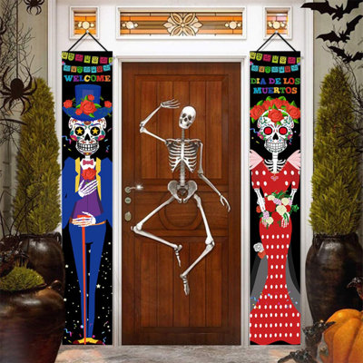 Hanging Halloween Door Decorations, 70-inch Front Door Banner Decor Porch Sign Halloween Decorations Indoor Outdoor