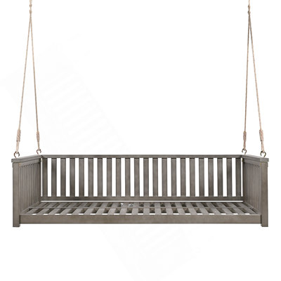 Patio Minimalist Twin Size Garden Swing Bed Wood Porch Swing With Ropes For Backyard, Safe Sloped Design