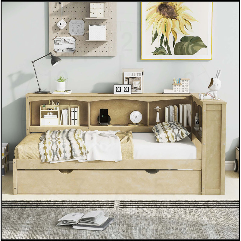 Twin Size Daybed with Trundle, Storage Cabinets, and USB Ports for Enhanced Space and Functionality, Wood