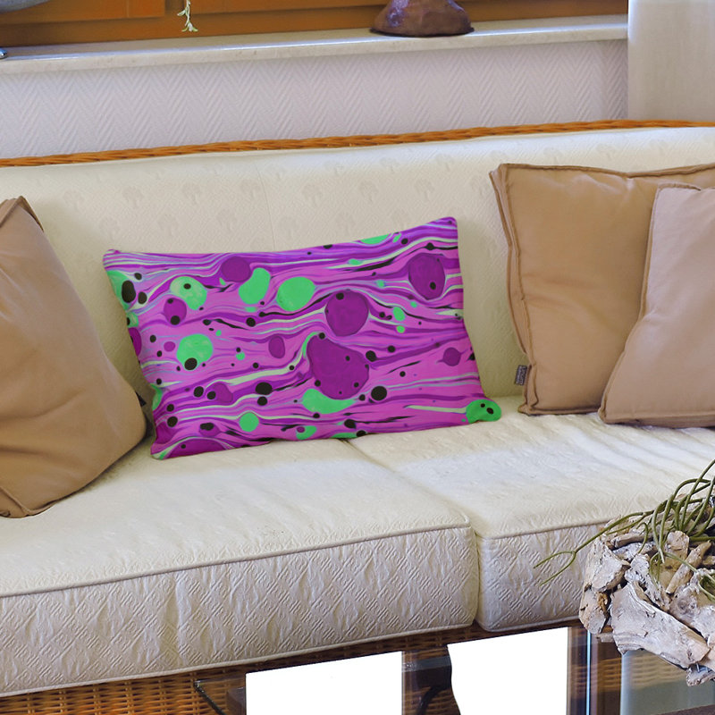Coussin Swirls, 14 po x 20 po, Pas de bourre, Mauve / Vert