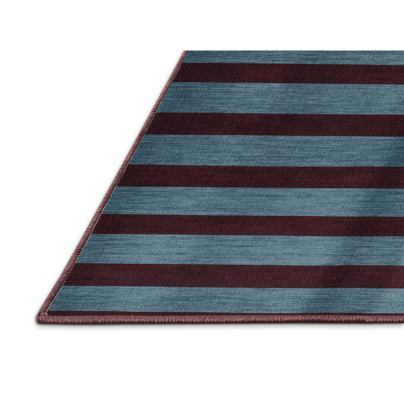 Tapis rouge à rayures horizontales lavable à la machine, Rond 4 pi