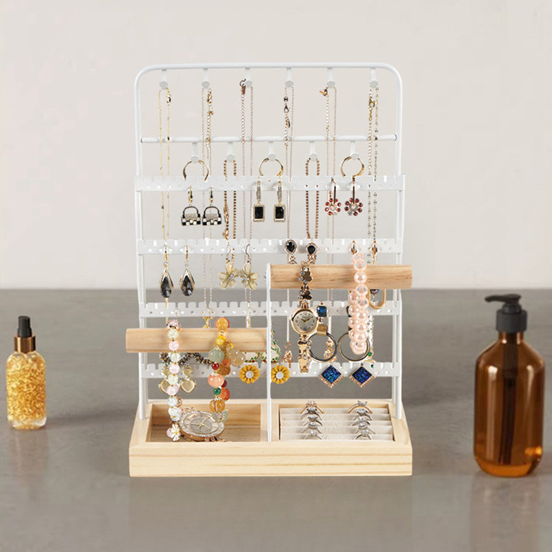 Porte-bijoux grande capacité multi-niveaux base stable boucles d'oreilles bagues colliers bracelets présentoir