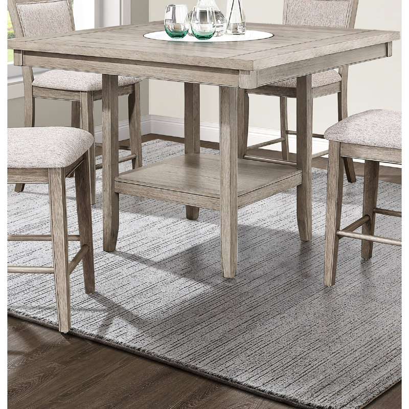 Table de salle à manger style avec rangement pour bureau, plateau en faux marbre, brun clair / beige, table transitionnelle en bois gris, finition, tablette inférieure