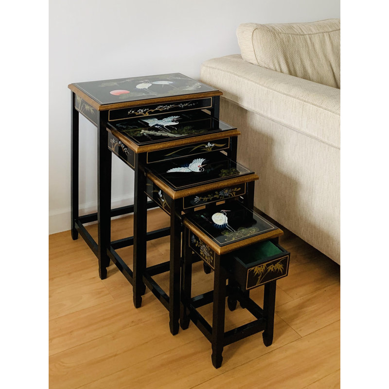 Glades 4 Piece Nest of Tables Hand Painted Cranes