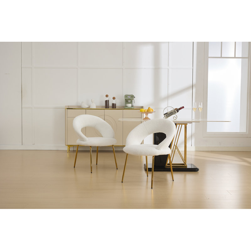 Meshea Dining Chair with Sleek Metal Legs, Ourson blanc, Ensemble de 1