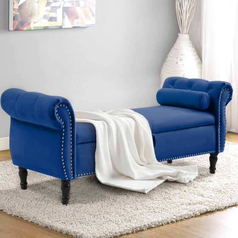 Chaise longue avec accoudoirs capitonnés Dejonnae, Velours bleu