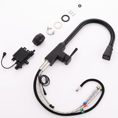 Robinet de cuisine sans contact - Automatique et intelligent avec douchette extractible, élégant en laiton noir et garniture en céramique. Activation par capteur de mouvement pour une utilisation simple et rapide.