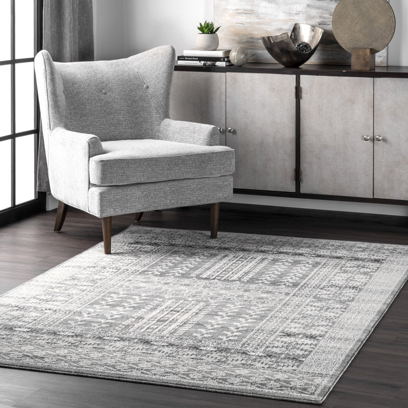 Tapis gris / blanc cassé Hilburn Southwestern, Rectangle l 4 pi x L 6 pi