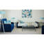 Canapé-lit rembourré avec rangement en microfibre bleue - Bois convertible d'aspect moderne avec garniture pour le confort