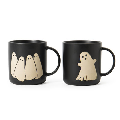 Halloween Ghost Couple Black Stoneware Mug Set