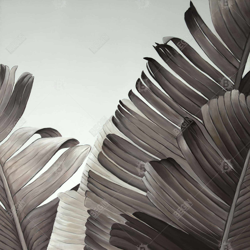 «Grayscale Tropical Leaves - Botanical Brown», art sur toile encadré