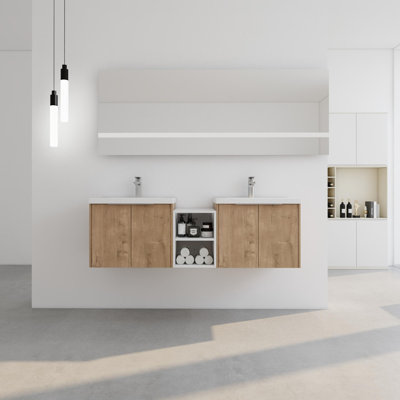 Meuble-lavabo double 60 po avec plateau en plastique Silvestro