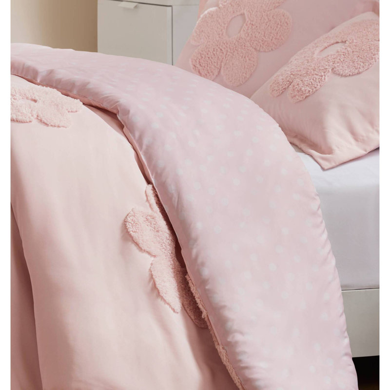 Floral Tufted Chenille Bedding Sets, Pink Reversible Design, Full/queen