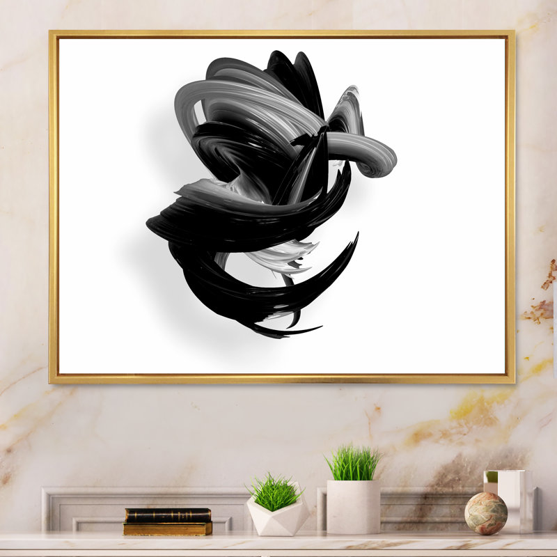 Noir et blanc torsadé, reproduction d'art sur toile, H 12 po x l 20 po x P 1 po, Cadre flottant doré