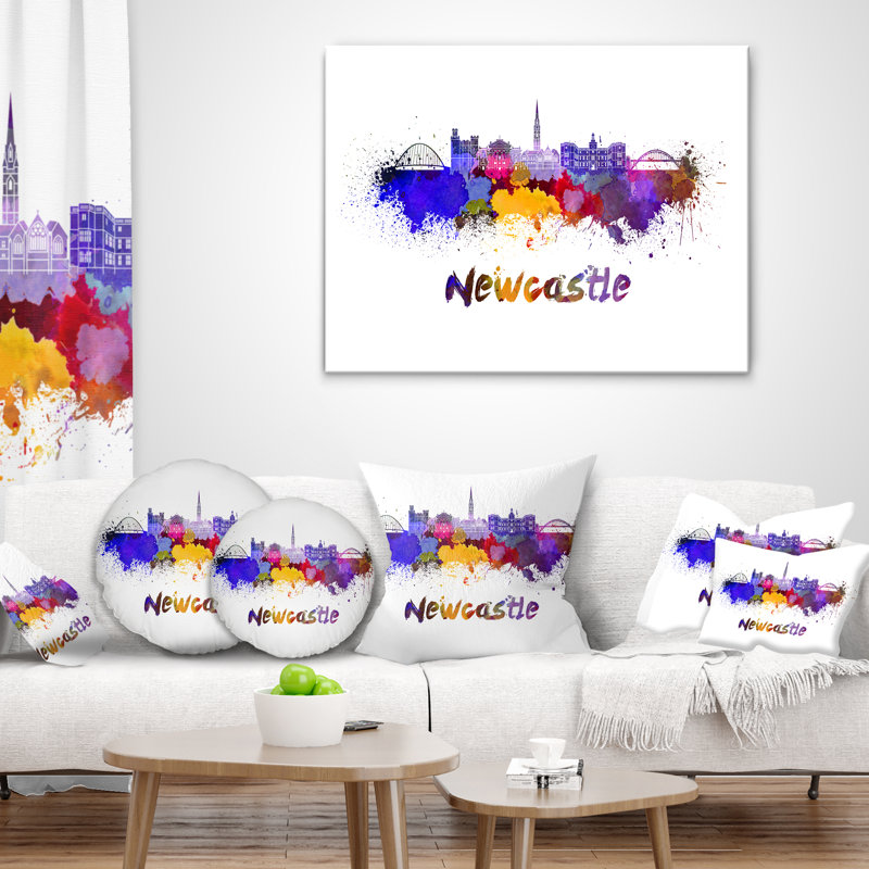 Coussin Newcastle Skyline - Cityscape, 16 po x 1 po, Carré