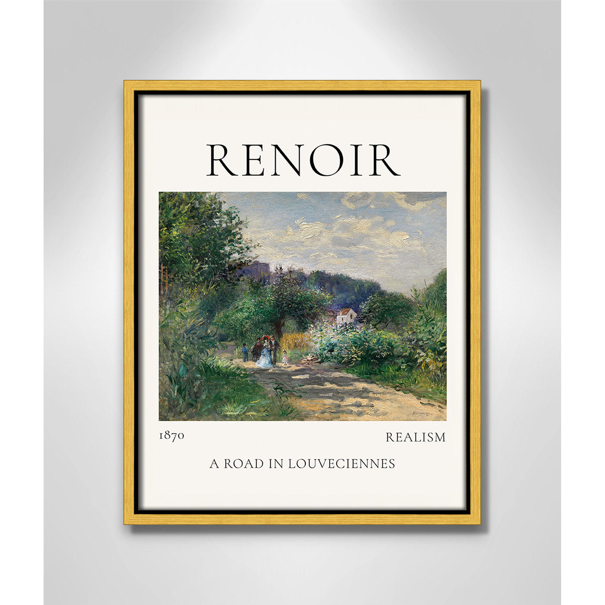 Old Masters Collection " A Road In Louveciennes " by Auguste Renoir, 15.5" H x 12.5" W x 2" D, Gold Floater Frame, No