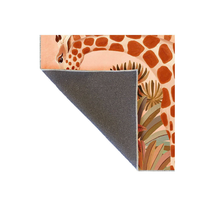 Beige Toned Baby and Mother Giraffe Patterned Woven Base Modern Decorative Rug, Runner 4'11" x 9'10" Rug Pad Included