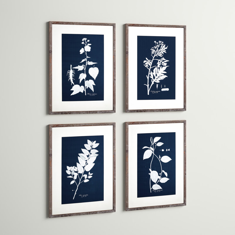 Hera Cyano Botanical Leaf Study Prints, Set of 4
