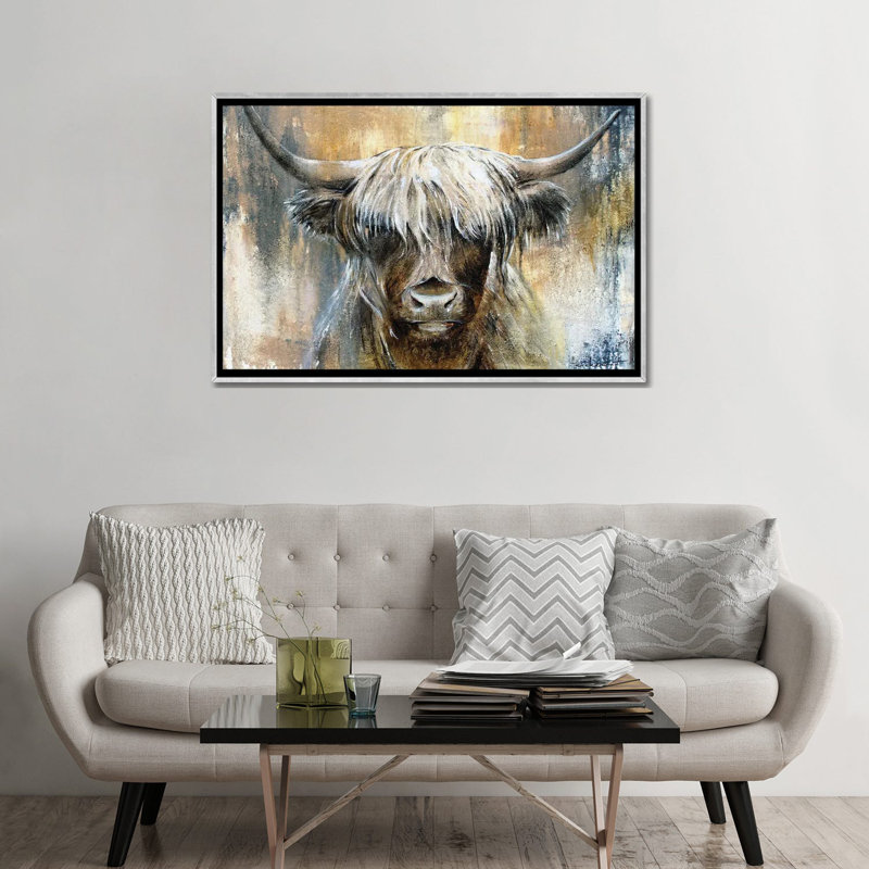 Highland Cow I, encadrée par Studio Paint-Ing, impression, Toile argentée avec cadre flottant, H 32 po x l 48 po x P 1,5 po