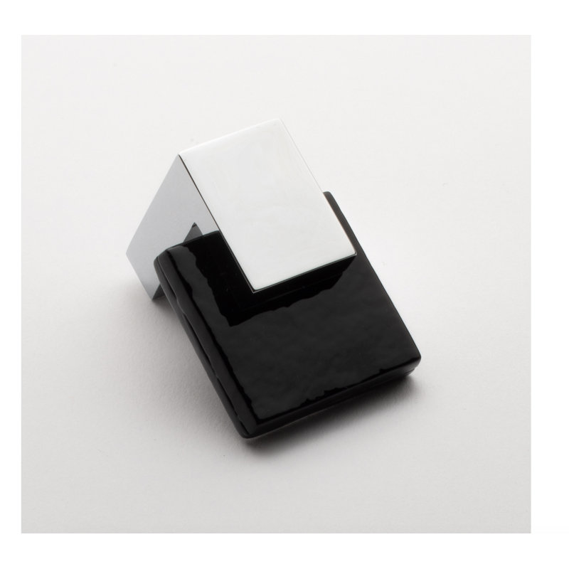 Affinity 1.625" Length Rectangle Knob, Polished Chrome, Black