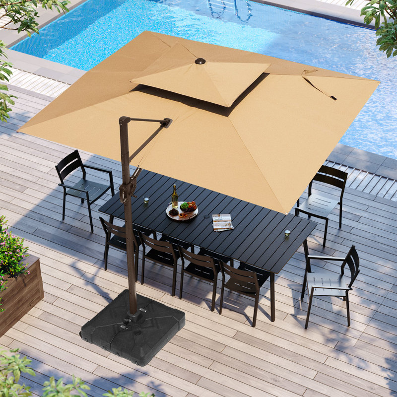 Gerken 116' Square Cantilever Umbrella, Weighted Base Does Not Include, Tanné, Forme rectangulaire, L 144 po x P 108 po
