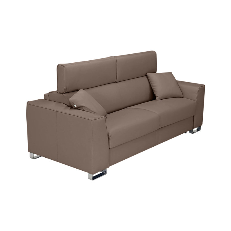 Monica 87" Genuine Italian Top Grain Leather Queen Wide Arm Sleeper Sofa Bed with Memory Foam Mattress