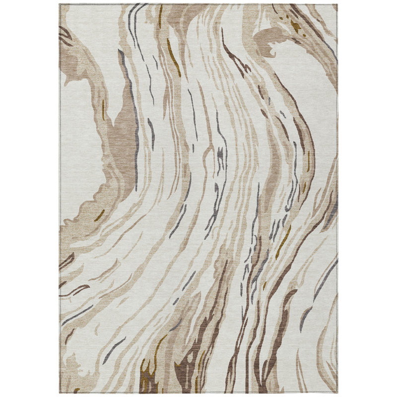 Tapis intérieur lavable abstrait beige ivoire 9 pi x 12 pi