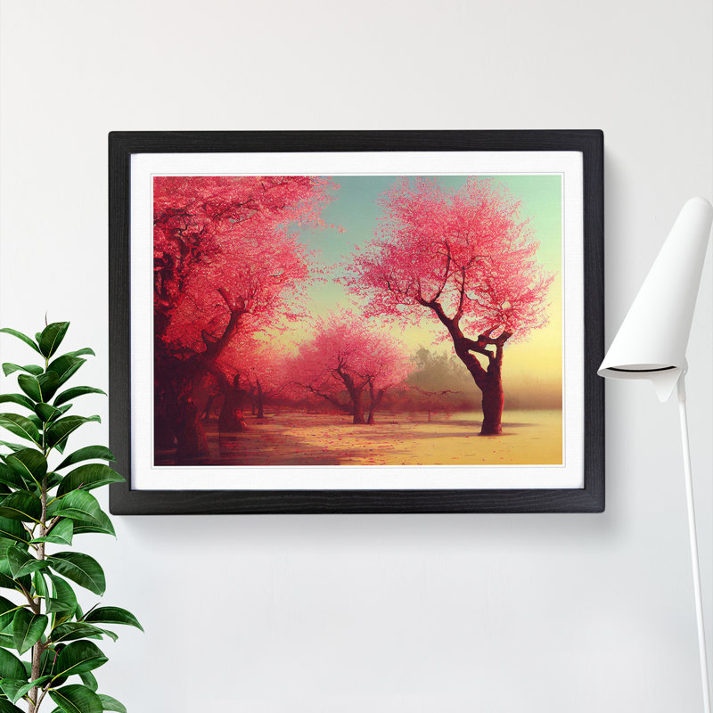Dreamy Cherry Blossom Trees - Single Picture Frame Print, 46cm H x 64cm W, Black