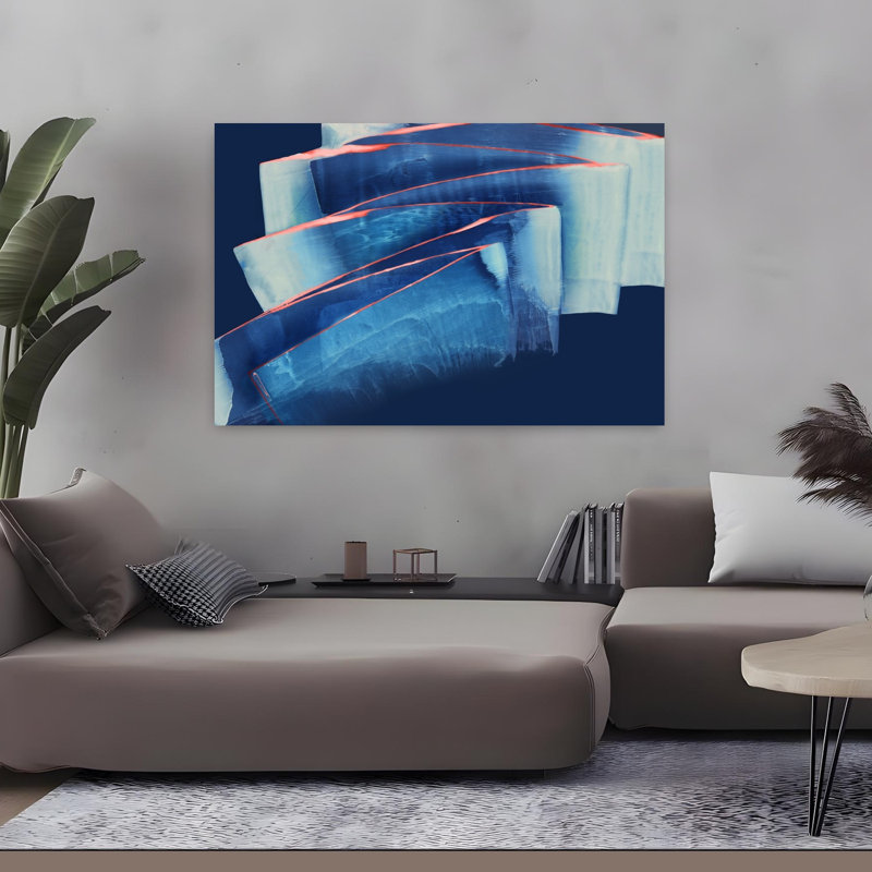Bleu, réverbération abstraite, art contemporain audacieux, H 32 po x l 48 po