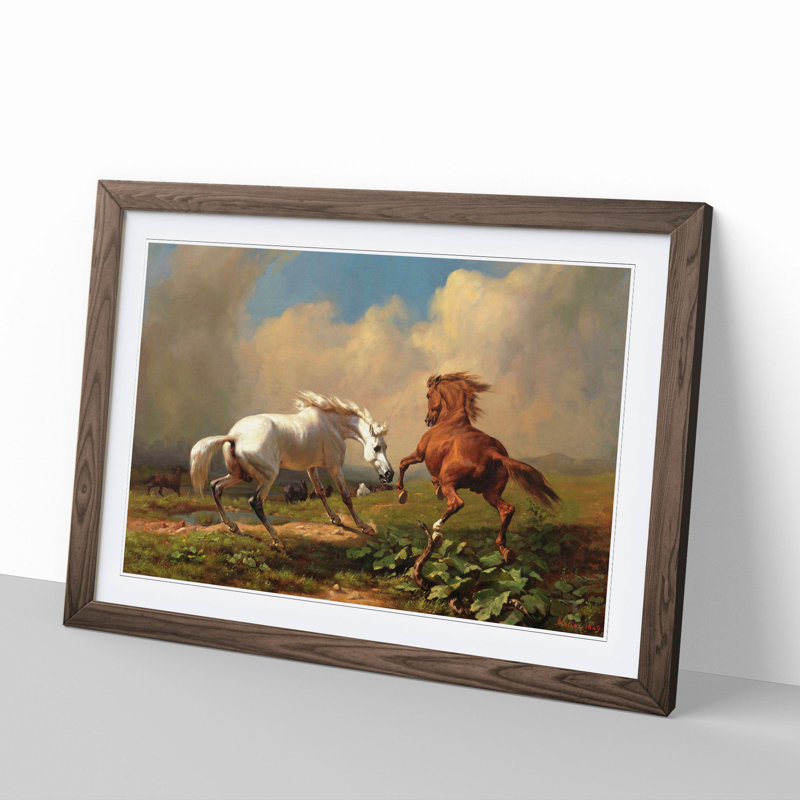 Two Horses by George Stubbs - Picture Frame Painting on MDF, 48cm H x 65cm W x 2cm D, Walnut Framed