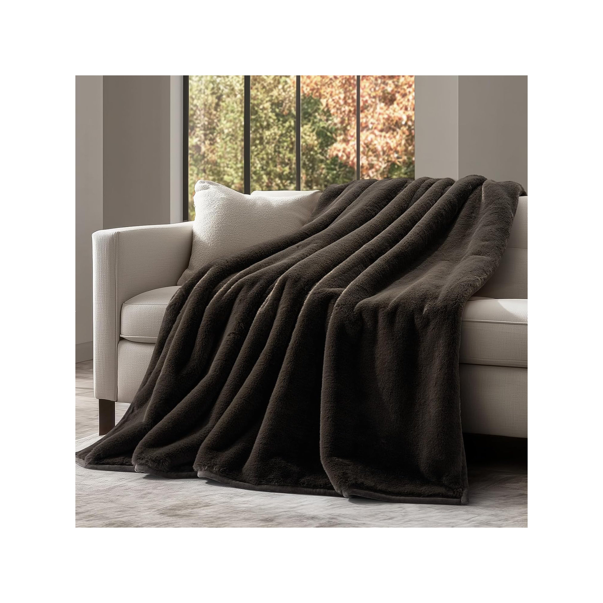 Luxury Mink Faux Fur Throw Blanket, Dark Brown, 60" W x 80" L