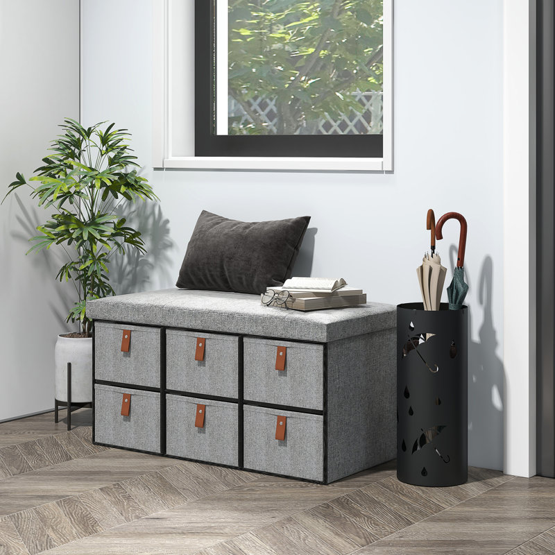 Anastos Polyester Upholstered Storage Bench, Light Grey/Brown