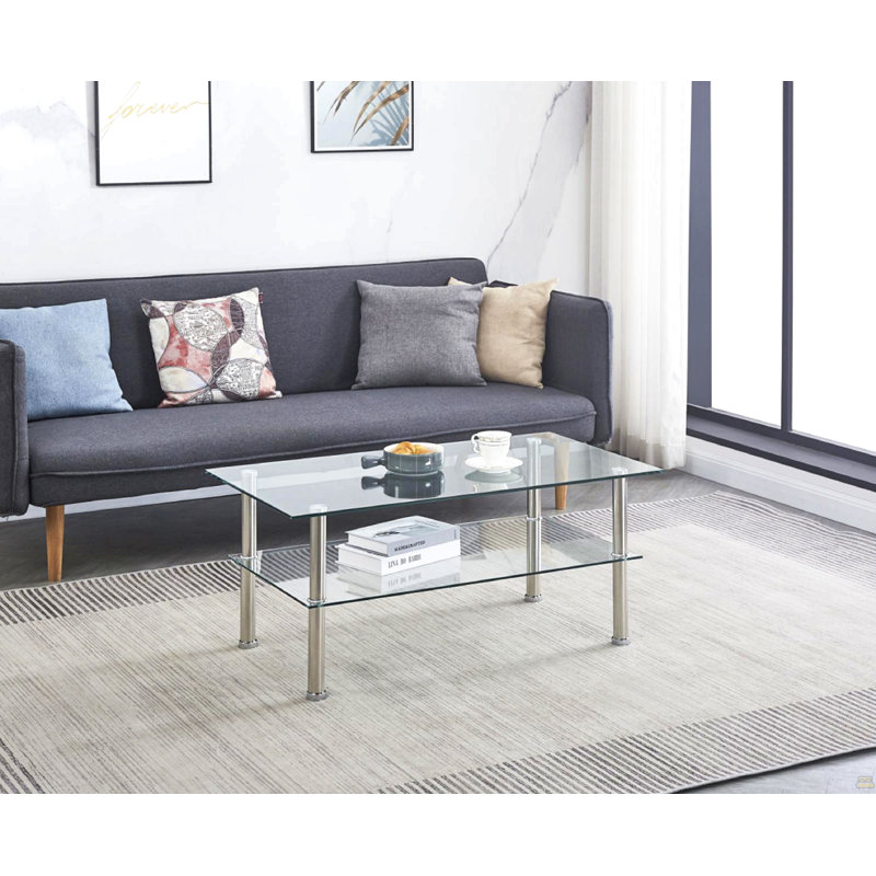 Table basse 2 couches, canapé moderne avec tablette de rangement