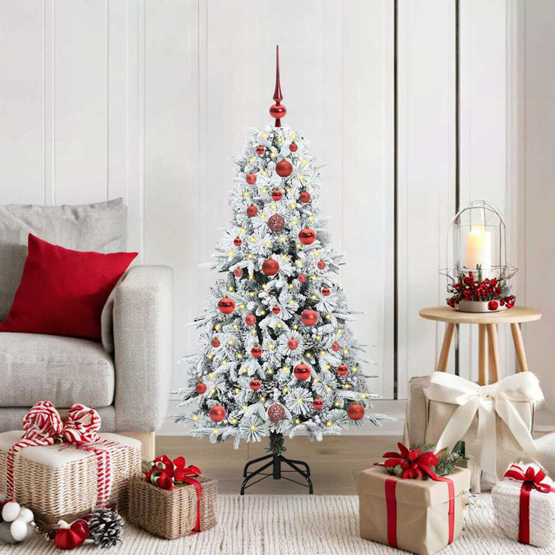 Artificial Hinged Christmas Tree Green PE and PVC, White/Red, 3.94' H