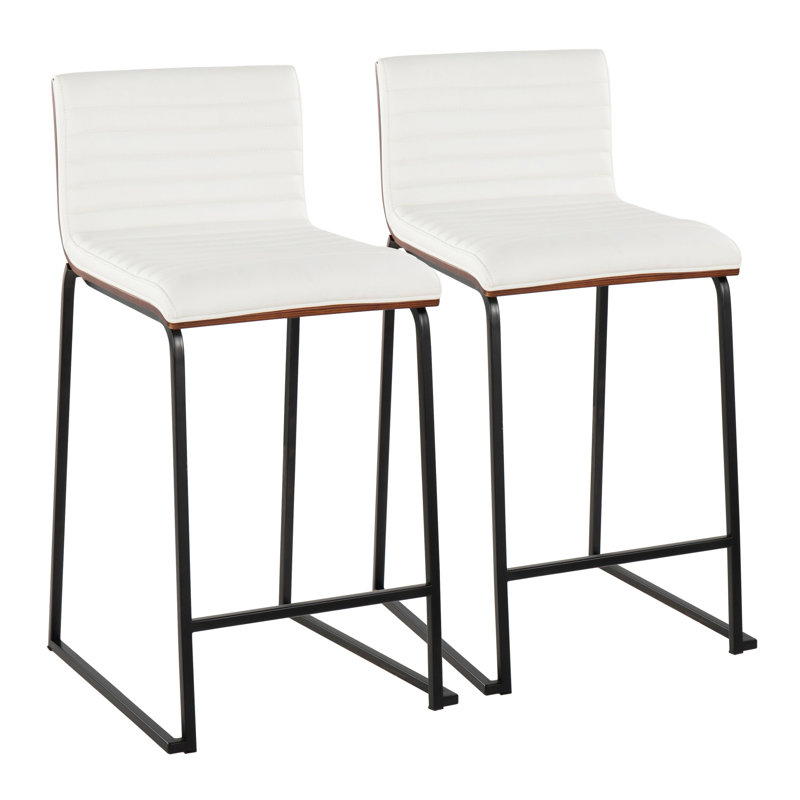 Tabouret de bar et de comptoir Chattahoochee, Tabouret de comptoir (siège d'une hauteur de 25,7, Cuir blanc / cadre noir