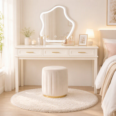 Coiffeuse blanc crème à 3 tiroirs, table de maquillage moderne ou bureau, table de toilette multifonctionnelle pour chambre à coucher, miroir non inclus