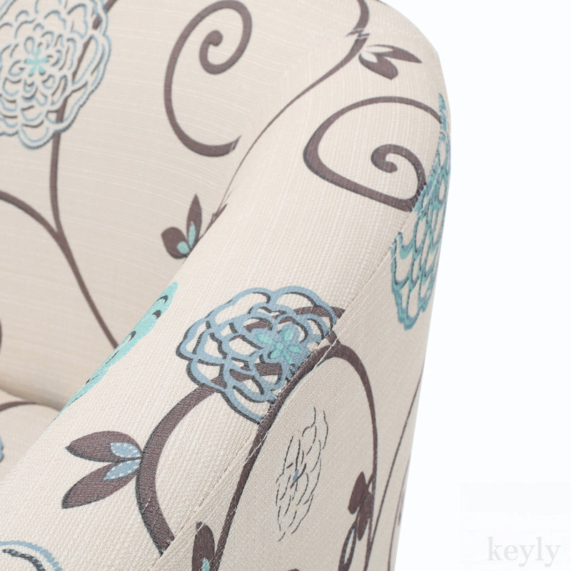 Tacie 29" W Floral Barrel Chair with Birch Wood Legs, Blue Floral Polyester