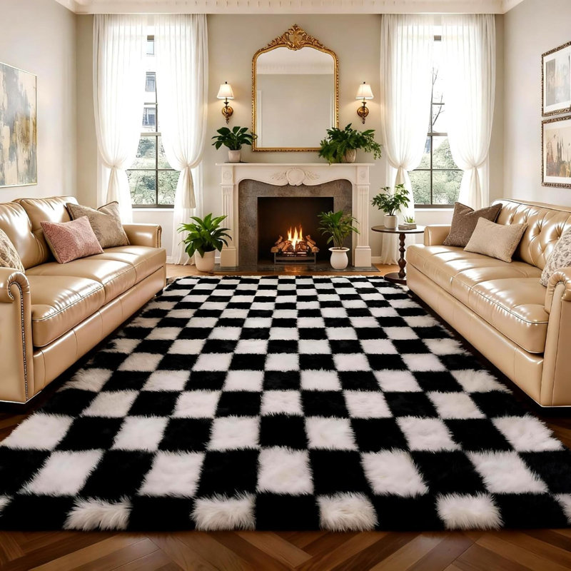 Rectangle 160 cm x 230 cm Geometric Shaggy Washable Area Rug