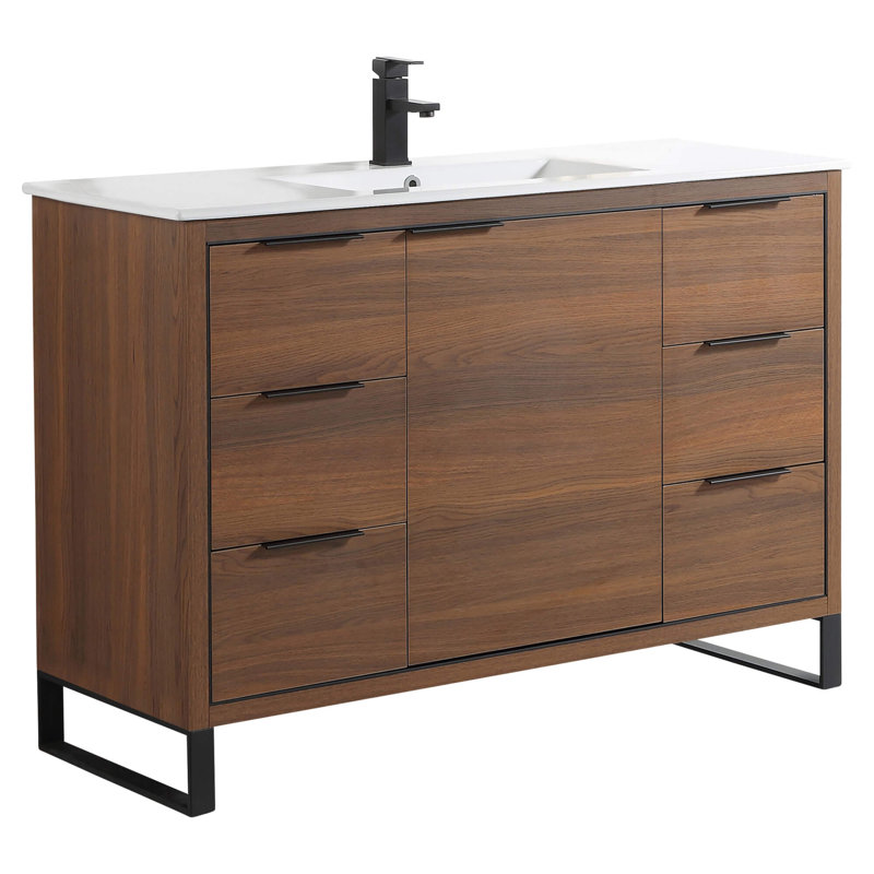 Ensemble de meuble-lavabo simple 48 po, Noir mat, Noyer