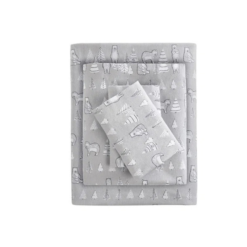 Cozy Flannel 100% Cotton Sheet Set, Twin Sheet Set with 1 Pillowcases, Gray