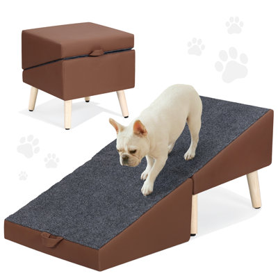 16.9in Dog Ramps For Small Dogs And Cats,Foldable 2-In-1 Wooden Pet Steps For Puppy,Wooden Pet Ramp With Non-Slip Surface, Portable Step Stool Design